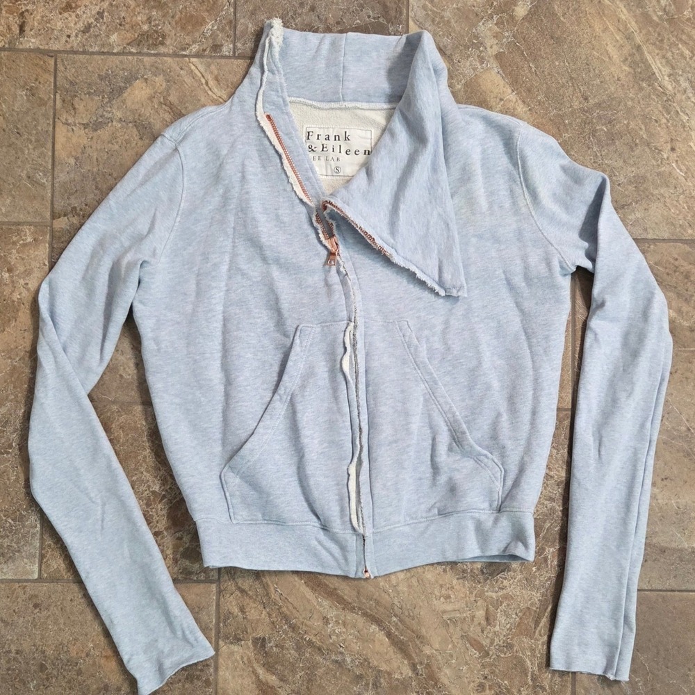 Frank & Eileen Tee Lab Blue Zip Up Hoodie Asymmetrical Raw Edge LAB500TF Small